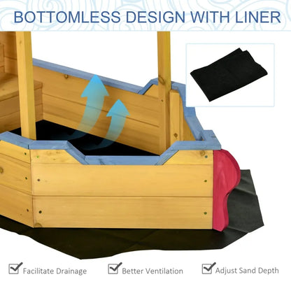 Wooden Sandbox with Canopy & Bench Seat Storage