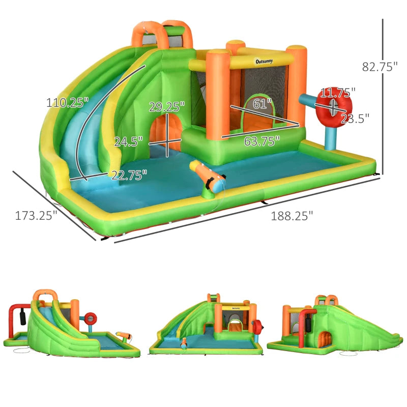 7in1 Inflatable Water Bounce House with Boxing Post