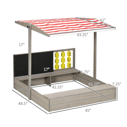 Sandbox with Canopy, Wooden Bench, Chalkboard & Tic Tac Toe