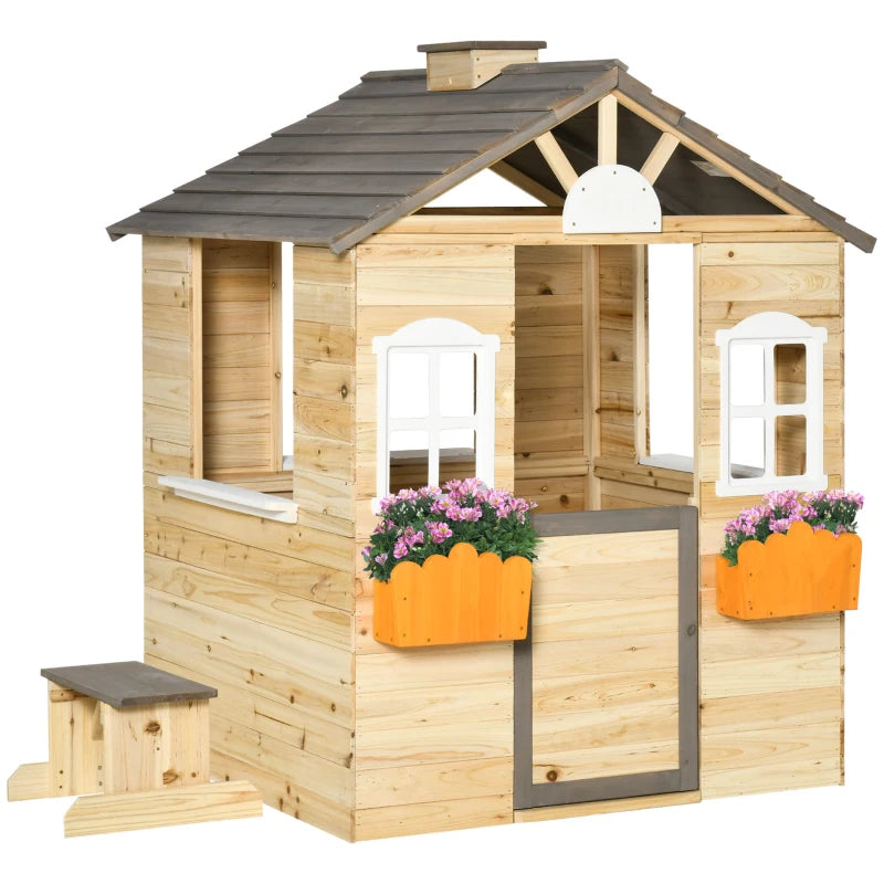 Outdoor Wooden Playhouse with Garden Pretend Play