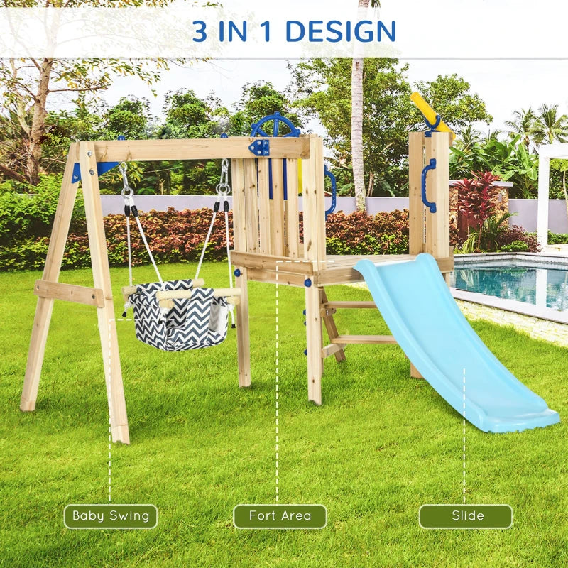 3in1 Wooden Swing Set Outdoor Playset