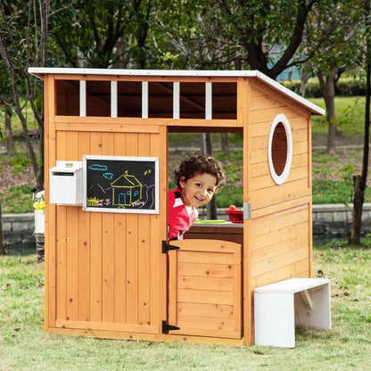 Outdoor Wooden Playhouse with Mailbox