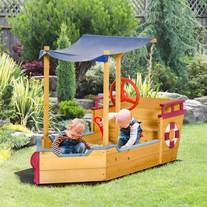 Wooden Sandbox with Canopy & Bench Seat Storage