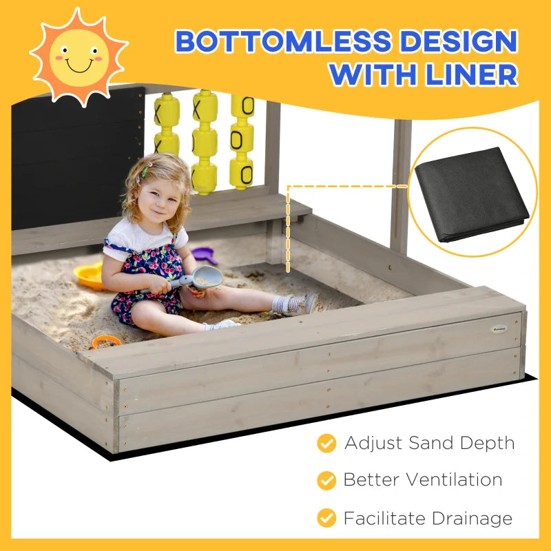 Sandbox with Canopy, Wooden Bench, Chalkboard & Tic Tac Toe