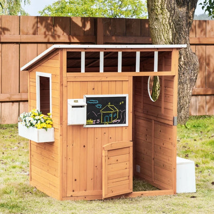 Outdoor Wooden Playhouse with Mailbox