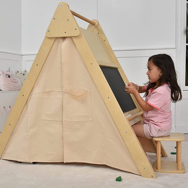 Oak Wood Learning Tent and Climber with Desk and Chair