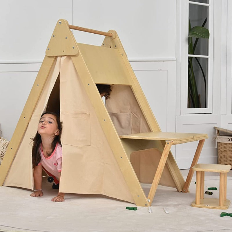 Oak Wood Learning Tent and Climber with Desk and Chair