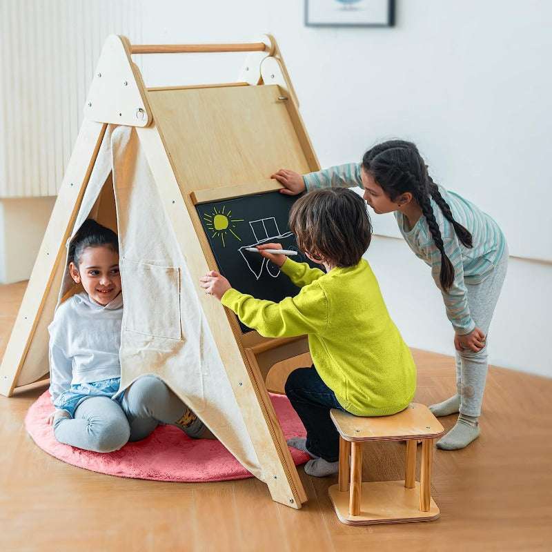 Oak Wood Learning Tent and Climber with Desk and Chair