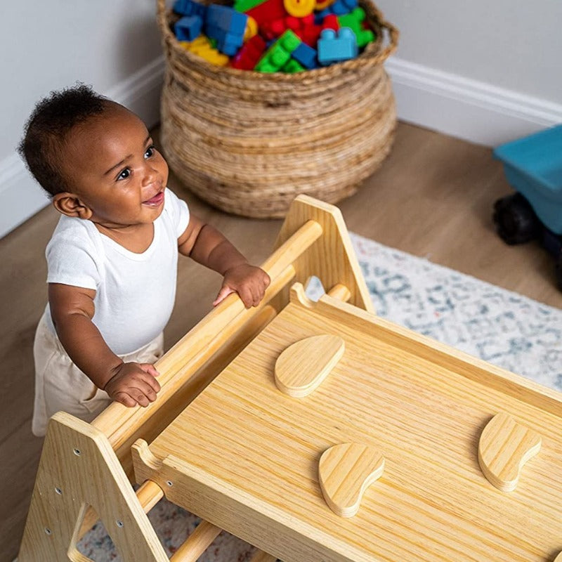 Maple Wooden Triangle Climbing Set with Ladder Slide and Rocker