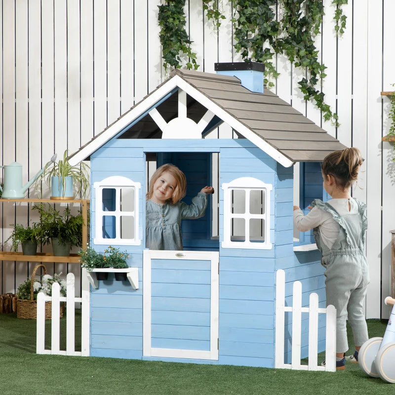 Outdoor Wooden Playhouse with Flower Pot Holders