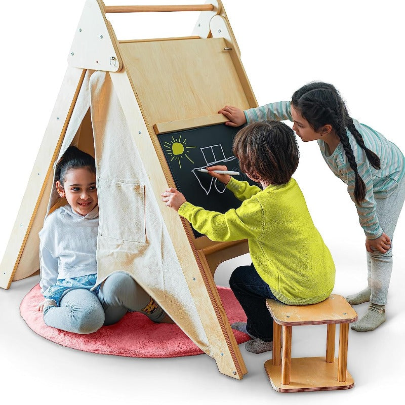 Oak Wood Learning Tent and Climber with Desk and Chair