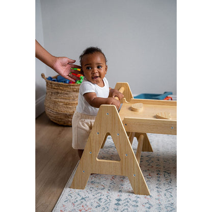 Maple Wooden Triangle Climbing Set with Ladder Slide and Rocker