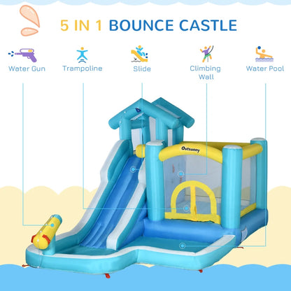 5in1 Inflatable Bounce House with Climbing Wall, Trampoline, & Pool