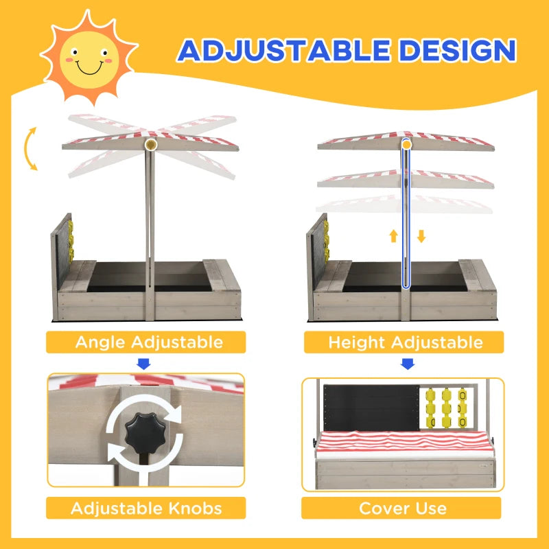 Sandbox with Canopy, Wooden Bench, Chalkboard & Tic Tac Toe