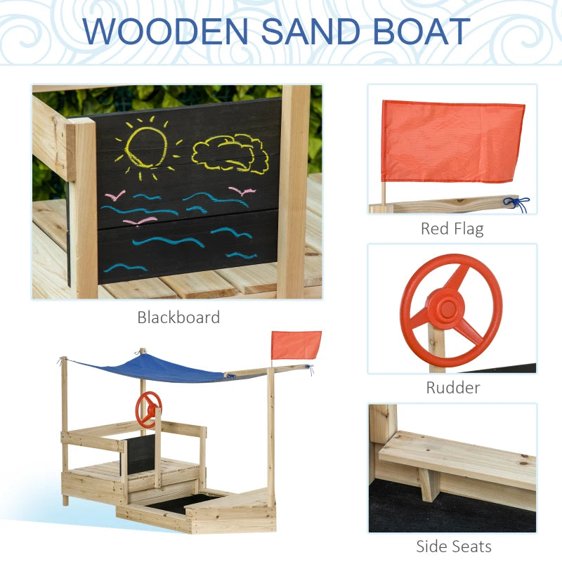 Wooden Pirate Sandbox with Canopy & Blackboard