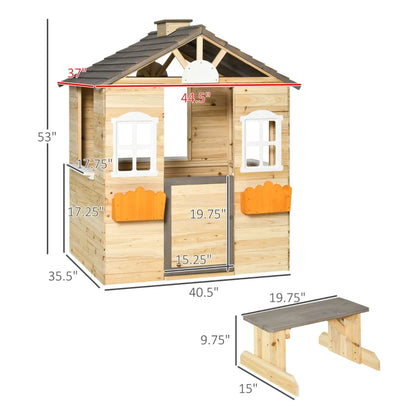 Outdoor Wooden Playhouse with Garden Pretend Play