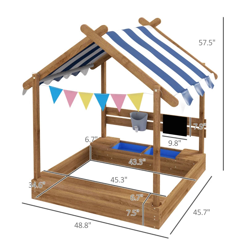 Wooden House Sandbox with Canopy