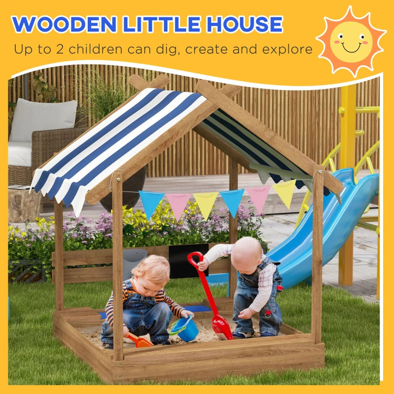 Wooden House Sandbox with Canopy