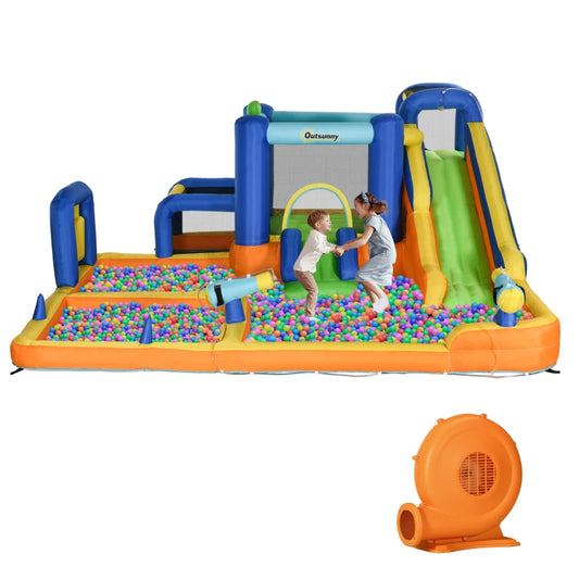 7in1 Water Slide with Pool, Basketball Hoop & Football Stand