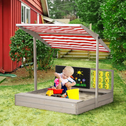 Sandbox with Canopy, Wooden Bench, Chalkboard & Tic Tac Toe