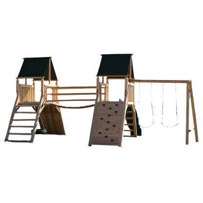 Cedar Peak Playground Double Tower [Bridge, Swings, Slide, Tire Swing]