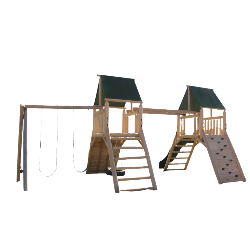 Cedar Peak Playground Double Tower [Monkey Bars, Swings, Slide, Tire Swing]