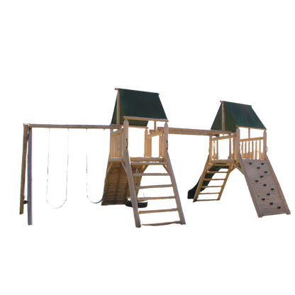 Cedar Peak Playground Double Tower [Monkey Bars, Swings, Slide, Tire Swing]