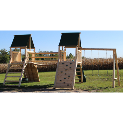 Cedar Peak Playground Double Tower [Bridge, Swings, Slide, Tire Swing]