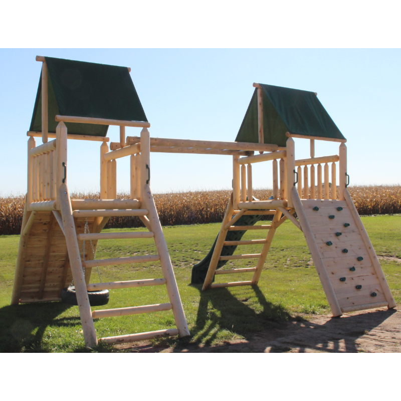 Cedar Peak Playground Double Tower [Monkey Bars, Swings, Slide, Tire Swing]