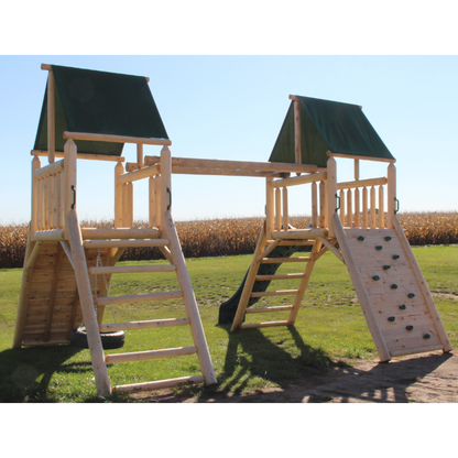 Cedar Peak Playground Double Tower [Monkey Bars, Swings, Slide, Tire Swing]