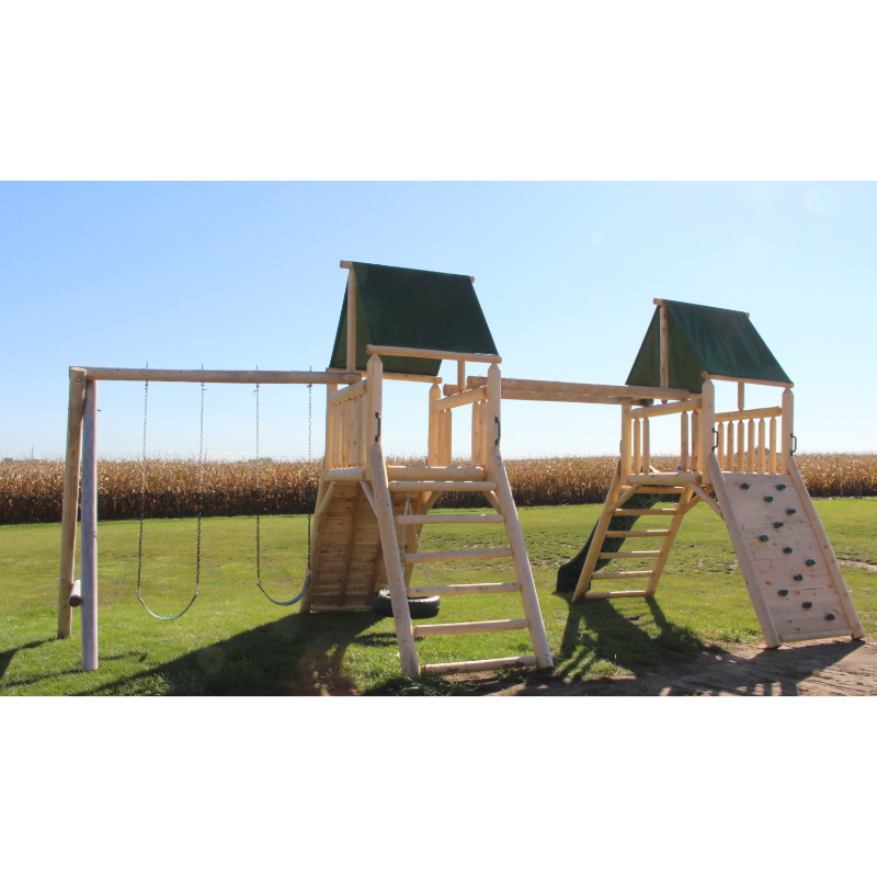 Cedar Peak Playground Double Tower [Monkey Bars, Swings, Slide, Tire Swing]