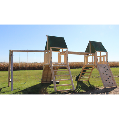 Cedar Peak Playground Double Tower [Monkey Bars, Swings, Slide, Tire Swing]