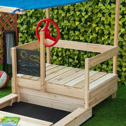 Wooden Pirate Sandbox with Canopy & Blackboard