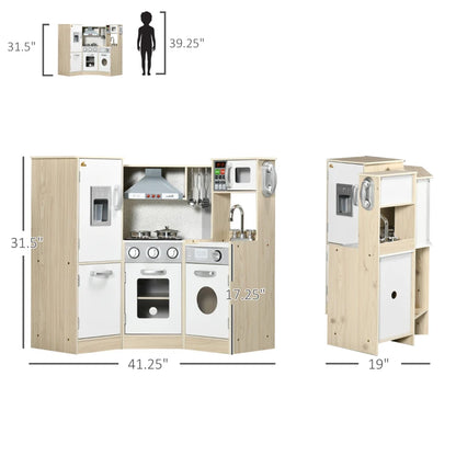 Wooden Corner Kitchen Playset with Stainless Steel Cooking Toys