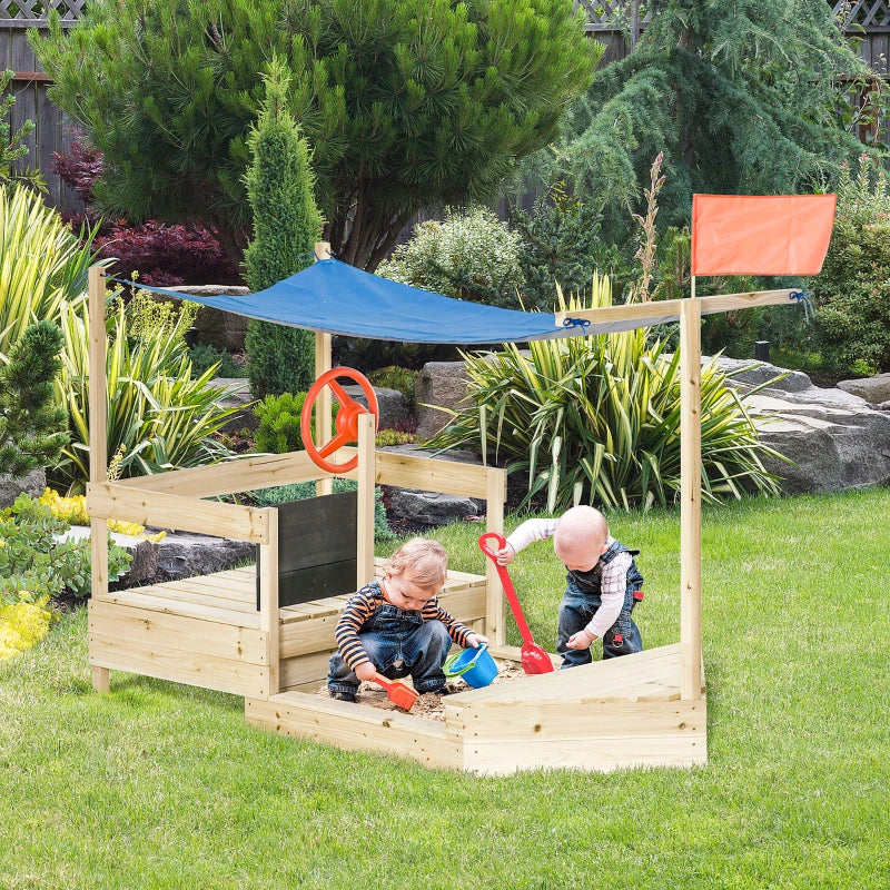 Wooden Pirate Sandbox with Canopy & Blackboard