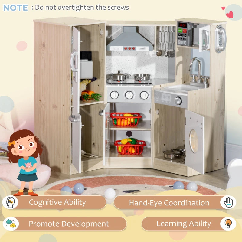 Wooden Corner Kitchen Playset with Stainless Steel Cooking Toys