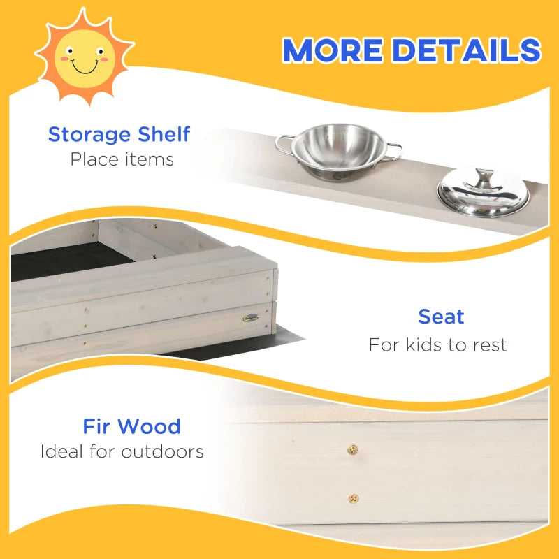 Wooden Sandbox with Kitchen Playset & Canopy