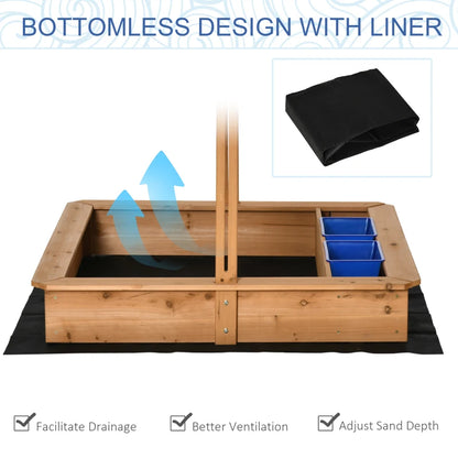 Outdoor Sandbox with Canopy & Foldable Bench Seats