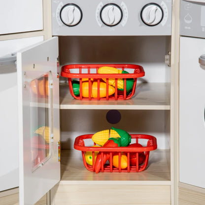 Wooden Corner Kitchen Playset with Stainless Steel Cooking Toys