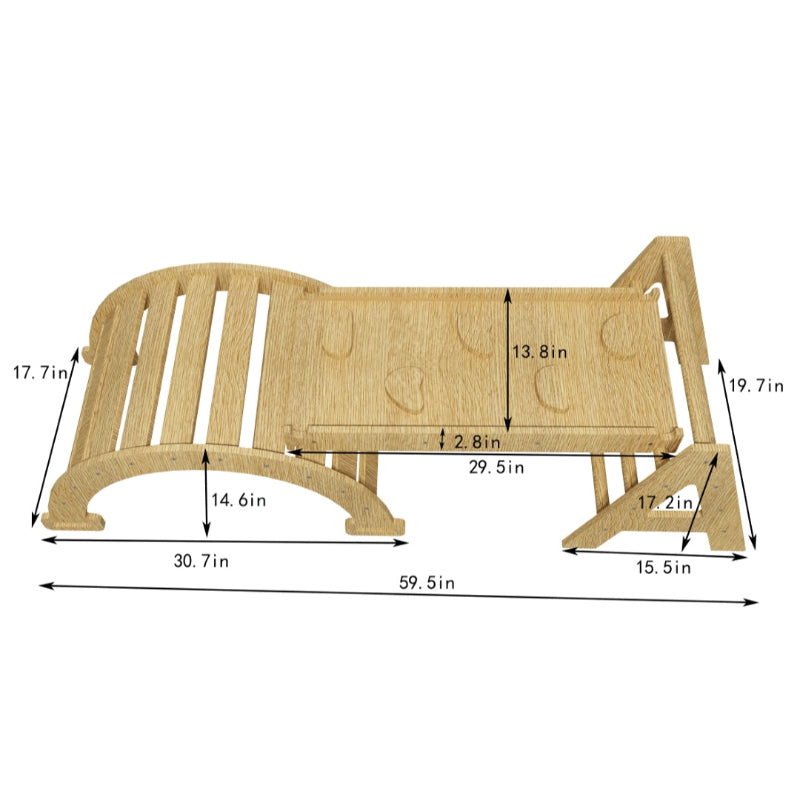 Maple Wooden Triangle Climbing Set with Ladder Slide and Rocker