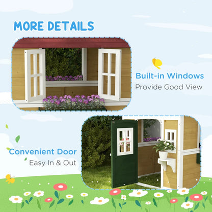 Outdoor Wooden Playhouse with Planter Boxes