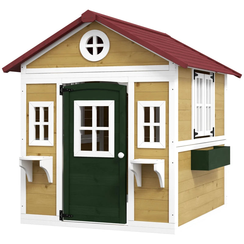 Outdoor Wooden Playhouse with Planter Boxes