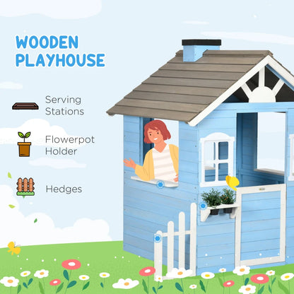 Outdoor Wooden Playhouse with Flower Pot Holders