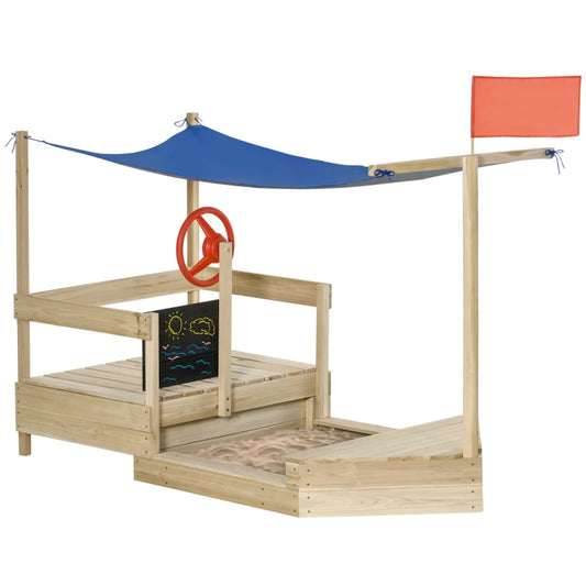 Wooden Pirate Sandbox with Canopy & Blackboard