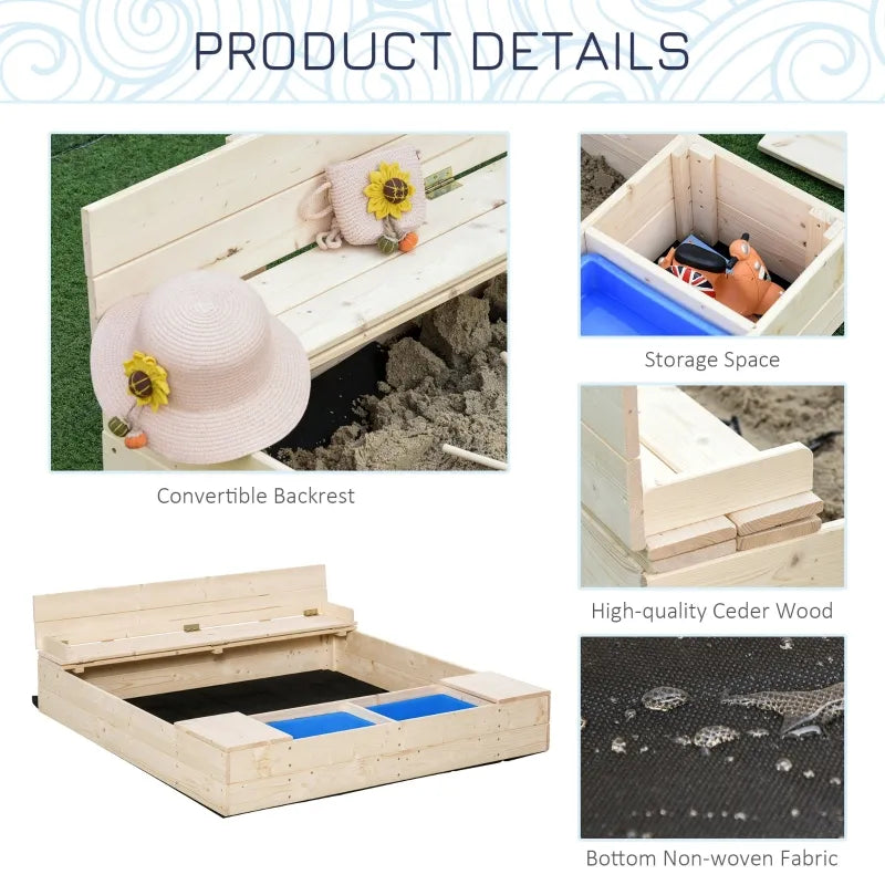 Wooden Sandbox with Bench & Storage Boxes