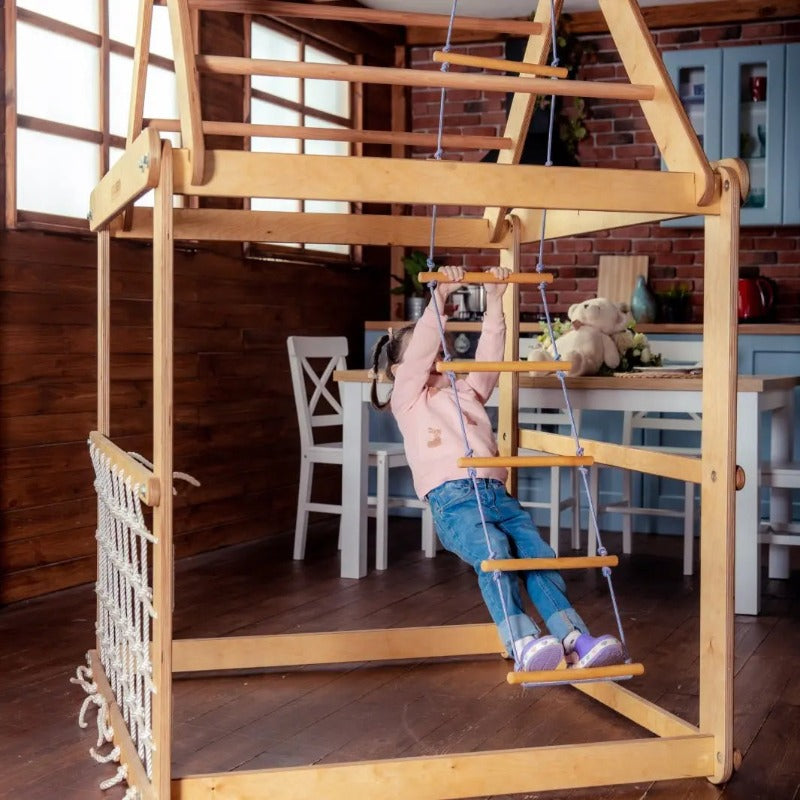 Wooden Playhouse with Swings and Slide