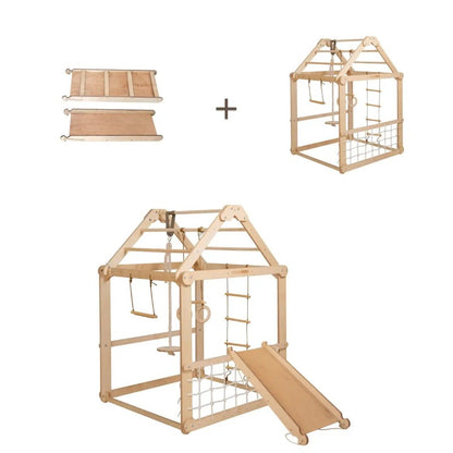 Wooden Playhouse with Swings and Slide