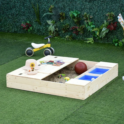 Wooden Sandbox with Bench & Storage Boxes