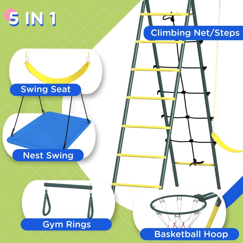 5in1 Outdoor Swing Set with Basketball Hoop