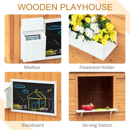 Outdoor Wooden Playhouse with Mailbox